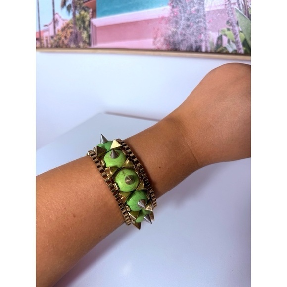 Topshop Lime Green Stone Metallic Gold Studded Chunky Chain Bracelet - Picture 4 of 5